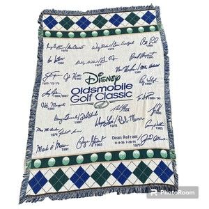 Vtg Disney Oldsmobile Golf Tapestry Throw Blanket
